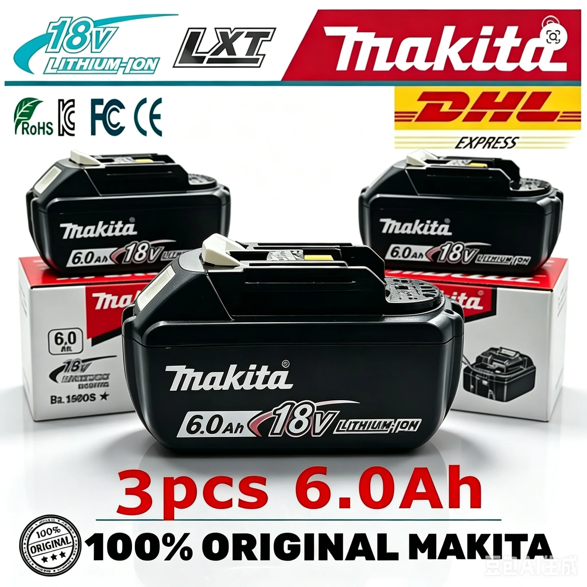 Originaler Makita-Akku, 18V 9,0Ah wiederaufladbarer Akku, Elektrowerkzeug BL1830 BL1840、BL1850、BL1860B, Makita 18V Lithium-Akku