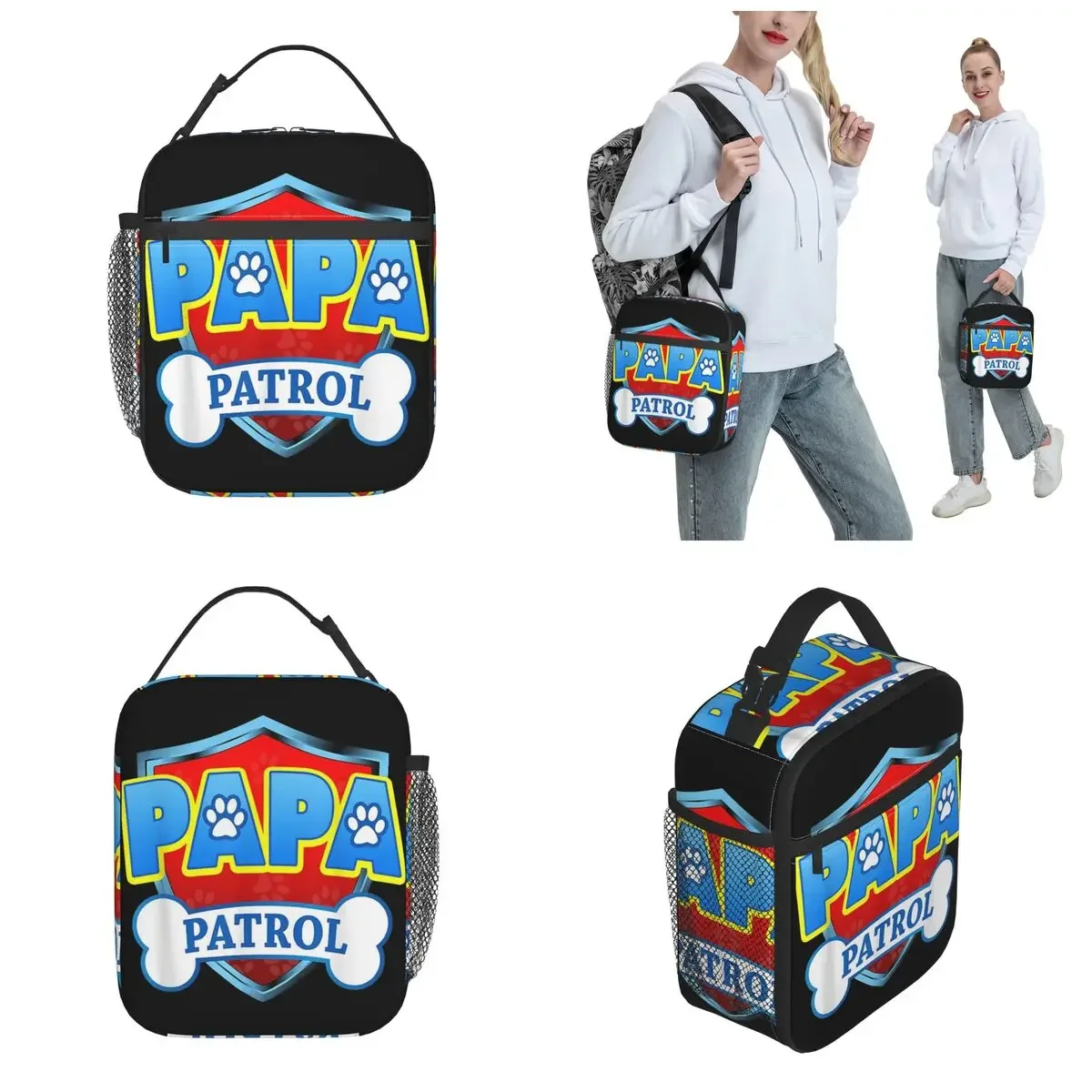 Insulated Lunch Bag Humor Funny Papa Patrol Dog Accessories Cartoon Food Box Harajuku Cooler Thermal Lunch Box For School