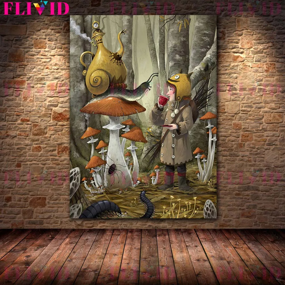 جدار الفن قماش اللوحة للديكور ، المشارك طباعة ، العنكبوت المعلم و ساحرة صغيرة في فئة سحرية ، لطيف الساحرة و اليقطين Gentleman