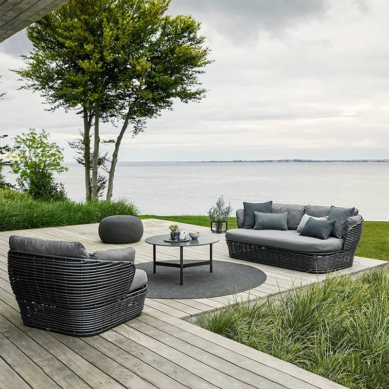 Southeast Asia Outdoor Rattan Sofa and Coffee   Combination Set for Garden Courtyard Outdoor Sun Room