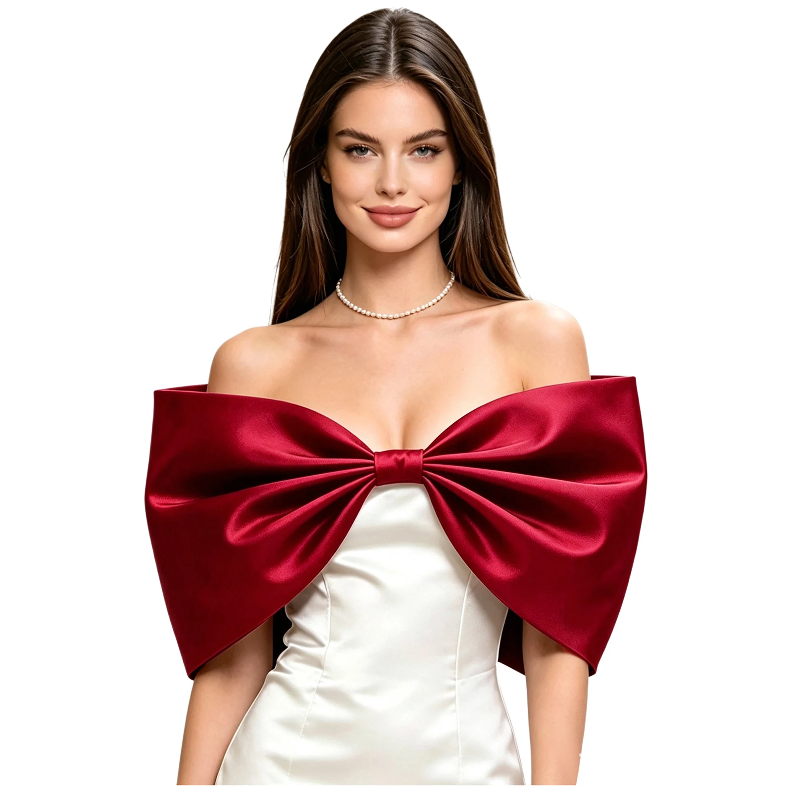 Elegant Women's Satin Bowknot Exaggerated Shawl Wrap Puffy Bow Shawl Costume Accessory for Wedding Brides Party Photo Shoots
