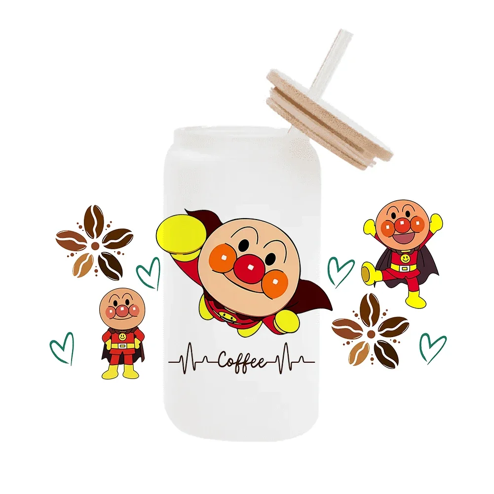 Japanse Anime Anpanman Voor Libbey 16oz Kan Glas 3D Waterdichte UV DTF Koffie Kan Wrap Libbey Glas Wrap