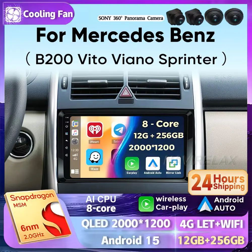 

Android 15 Carplay Car Radio For Mercedes Benz B200 W169 W245 Viano Vito W639 Sprinter W906 Navigation GPS Multimedia Player BT