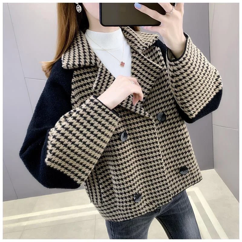 

Little Mink Velvet Women's Coat Thickened Short Woolen Jacket 2023 Autumn Winter New Loose Outcoat Joker Foreign Female Top Tide