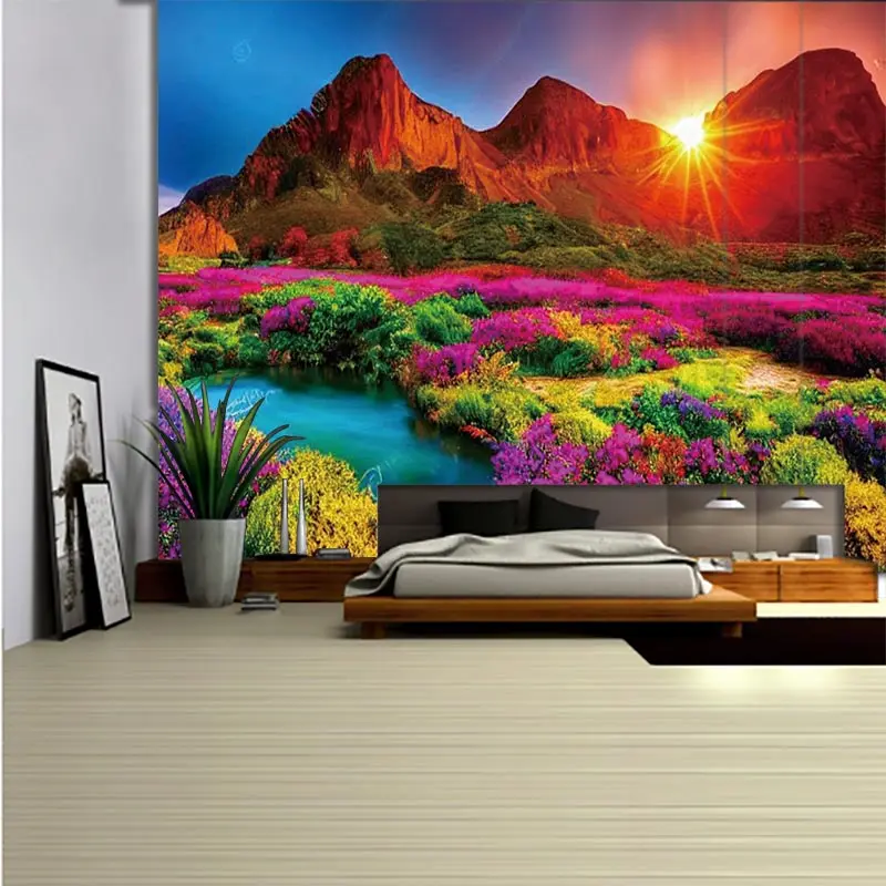 Floral Home decoration Wall tapestry stump room Landscape wall hanging Waterfall And Treedecor vintage Bedroom