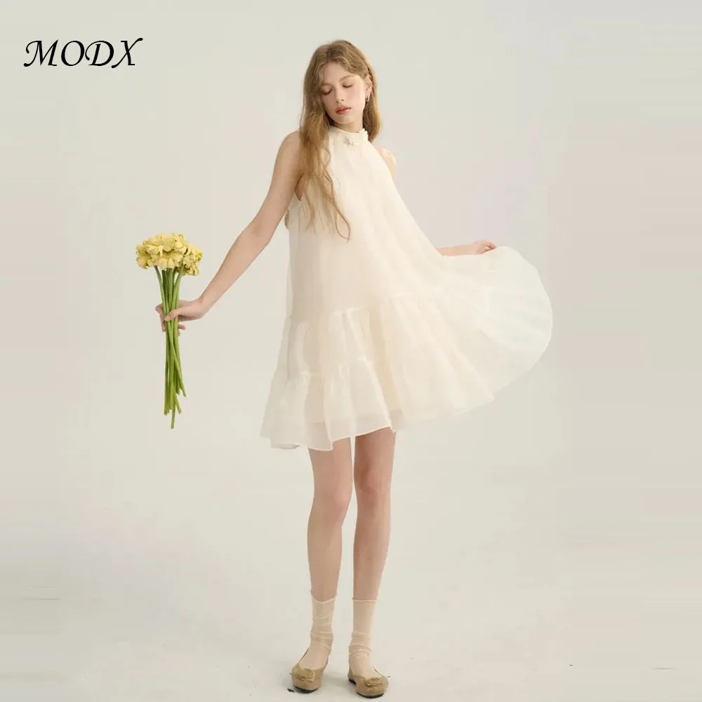 

MODX Gorgeous Ivory Neckline Sleeveless Chiffon Short Korean Party Dresses Customized Back Knee Bridal Party Cocktail Prom