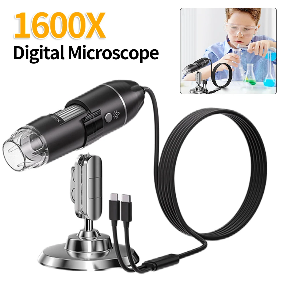 1600X Digital Microscope Camera 2 in1 Type C USB Portable Electronic Microscope For Soldering Magnifier Cell Phone Repair