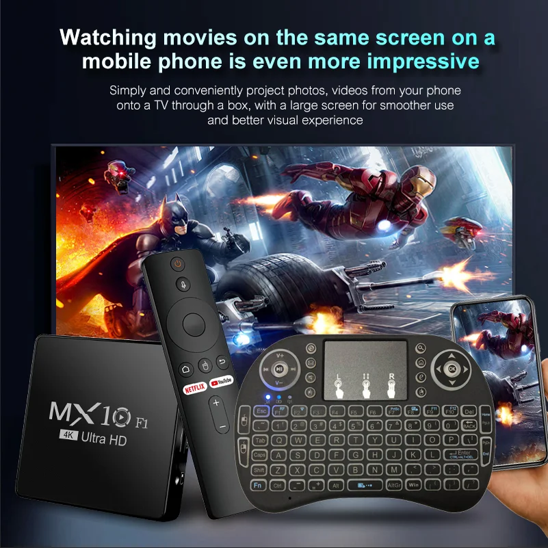 Decodificador TV Box MX10 F1 con kit remoto Air Mouse 2,4G Allwinner H313 Android 13 Mini teclado inalámbrico Android Smart TV Box