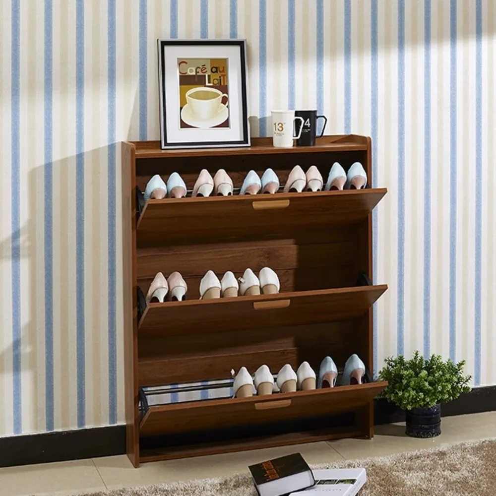 

Красивые деревянные шкафы для обуви, узкая полка-органайзер для обуви с откидным ящиком, отдельно стоящий бытовой органайзер для обуви в прихожей, шкаф Furni