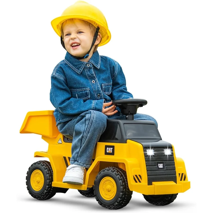 รถดัมพ์ของเล่นเด็ก 6V ลิขสิทธิ์แท้จากแคตเตอร์พิลลาร์ รถก่อสร้างของเล่นเด็ก พร้อมกระบะท้ายปรับระดับได้ แตร และไฟ LED ของขวัญแบตเตอรี่