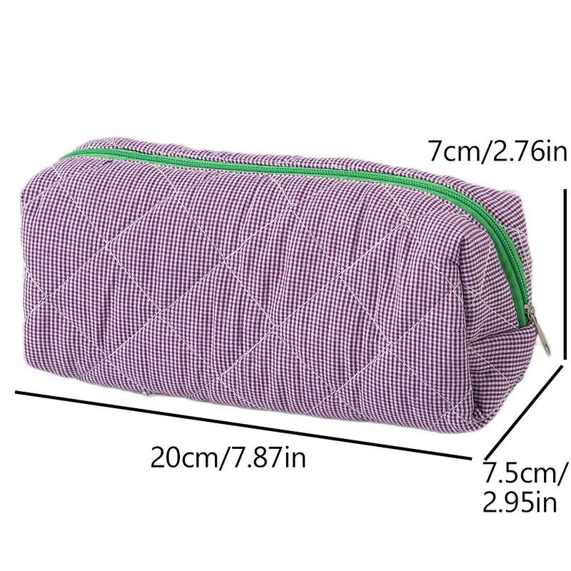 Estuche para lápices a cuadros de Color contrastante acolchado Simple, bolsa de cosméticos de gran capacidad, bolsa de papelería para estudiantes, suministros escolares de viaje