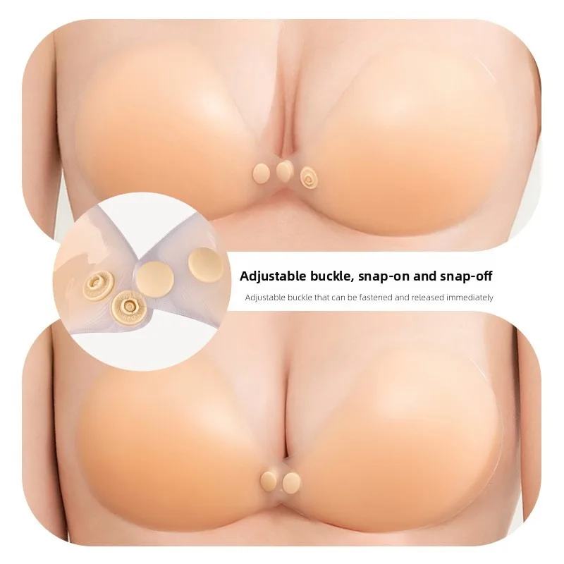 Adjustable Silicone Bra Without Shoulder Straps Gathered Upper Support Anti Light Front Buckle Adjustable Sticker Soft Seamless