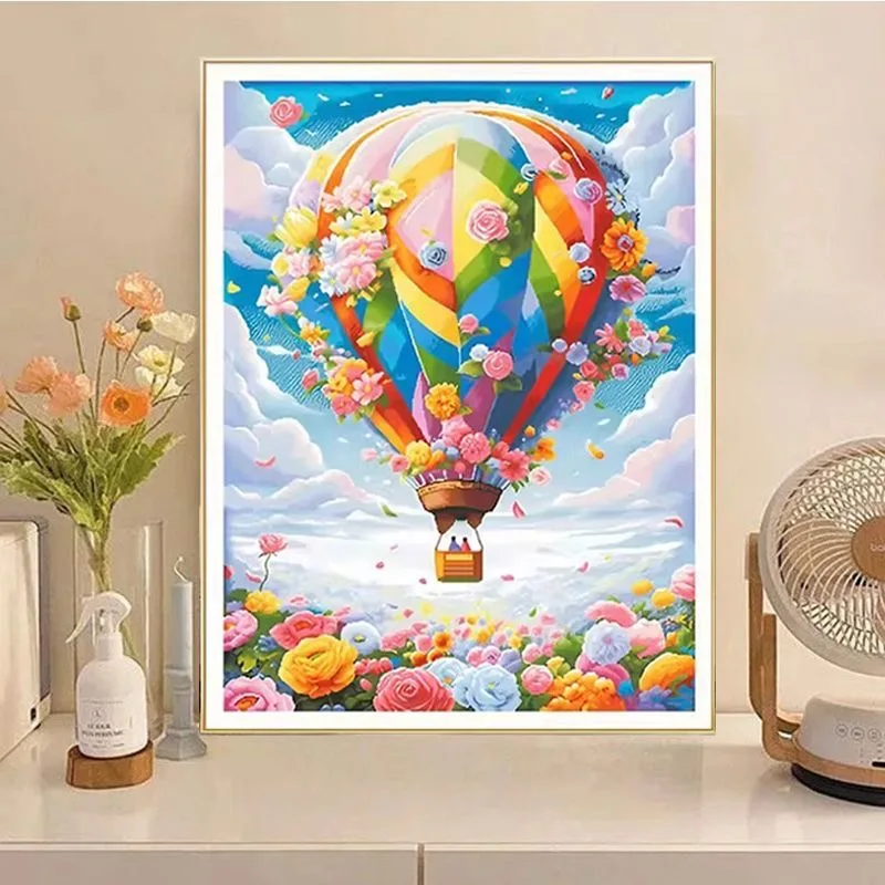 

Современная простая алмазная вышивка: Декоративная картина с воздушным шаром и цветами, ручная работа, DIY, для спальни и гостиной, настенное искусство