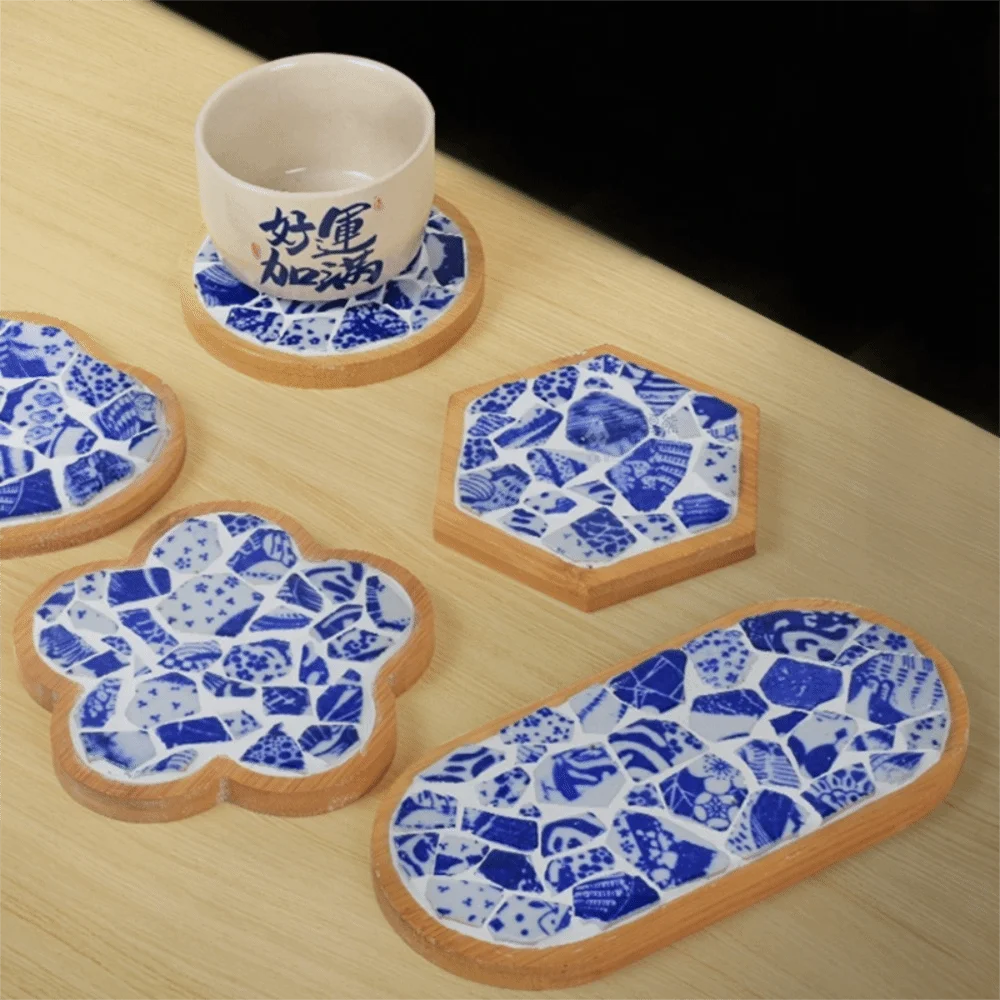Chinese Style Blue White Porcelain Coaster Material Kit Heat-resistant Smooth Granular Edge Blue White Porcelain Placemat