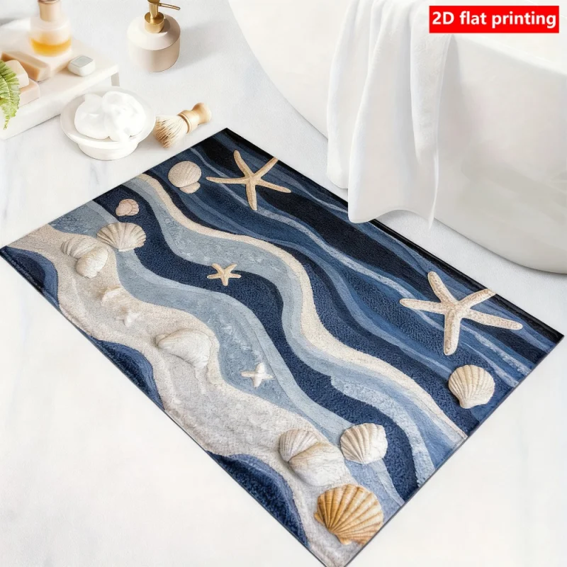 VIKAMA Marine-Themed Bathroom Floor Mat, Water-Absorbing And Anti-Slip Door Mat, Kitchen, Bedroom Carpet, Home Decoration