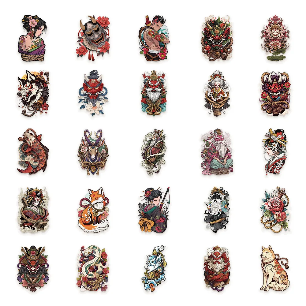 

50PCS Japanese Tattoo Style Art Stickers PET DIY Decorative Notebook Water Cup Phone Case iPad Waterproof Sticker Kids Toy