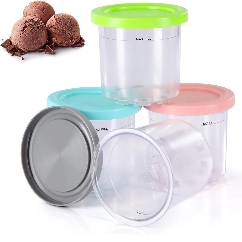 4 Pack Ice Cream Pints and Lids Compatible with Ninja NC300 NC301 NC299AMZ Series Creami Ice Cream Makers(16oz Cups)