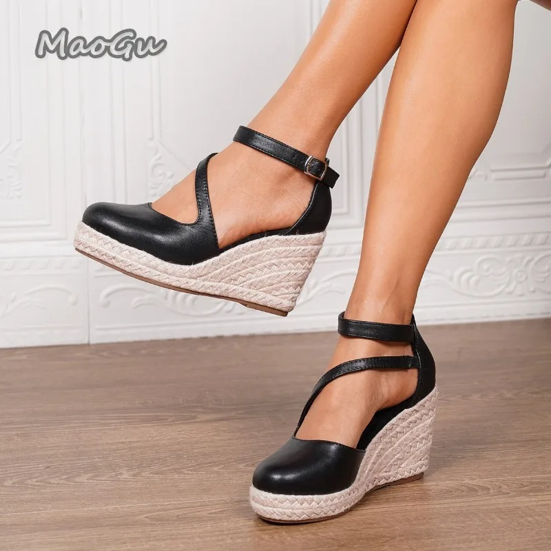 34-43Size Women's Espadrille Wedge Sandals Suede Closed Toe Ankle Strap Platform Shoes Comfortable Wedge Heels for Summer Casual view 6