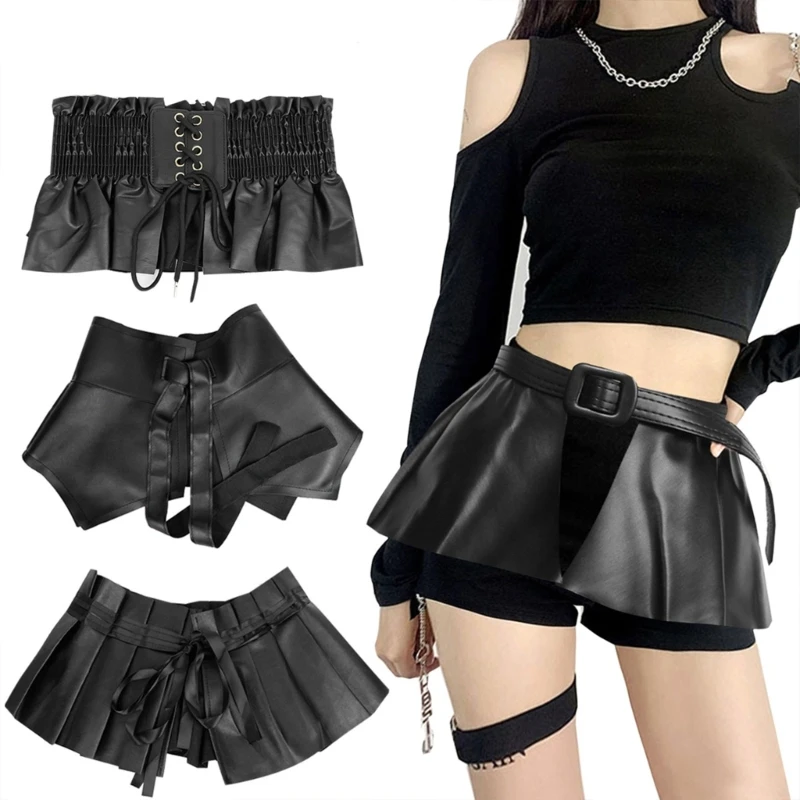 

Women Fashion PU Corset Belt for Shirt Wide Waistband Decorative Faux Skirt Waist Cincher Adjustable Ruffle Belt Daily Wear