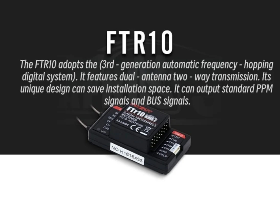 

FATJAY FLYSKY FTr10 Двусторонняя возвратная передача Водонепроницаемый 10-канальный приемник, совместимый с PL18 NB4