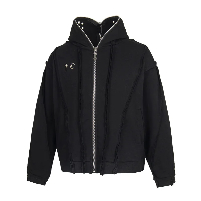 Thug Club وصل حديثًا سويت شيرت معدني مغسول بسحاب بالاكلافا نينجا بقلنسوة للرجال سترة ملابس الشارع الشهير #5