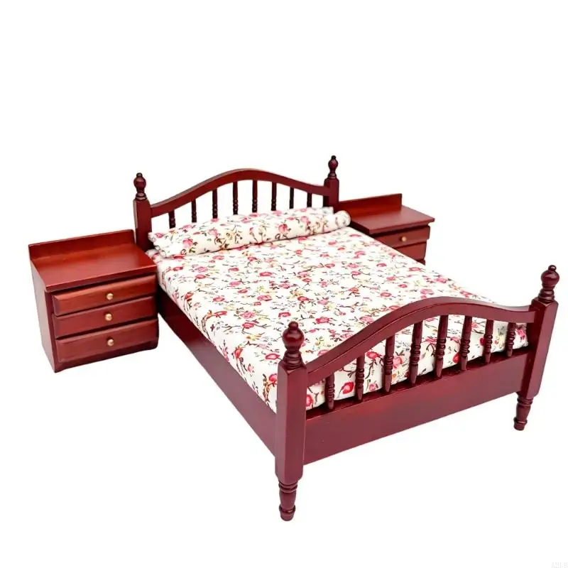 1:12 Puppenhaus Schlafzimmer Miniatur Szene Set Holzmöbel Modell Figur für Sammler Display und Kinder Rollenspiel A2UB – Detail 9