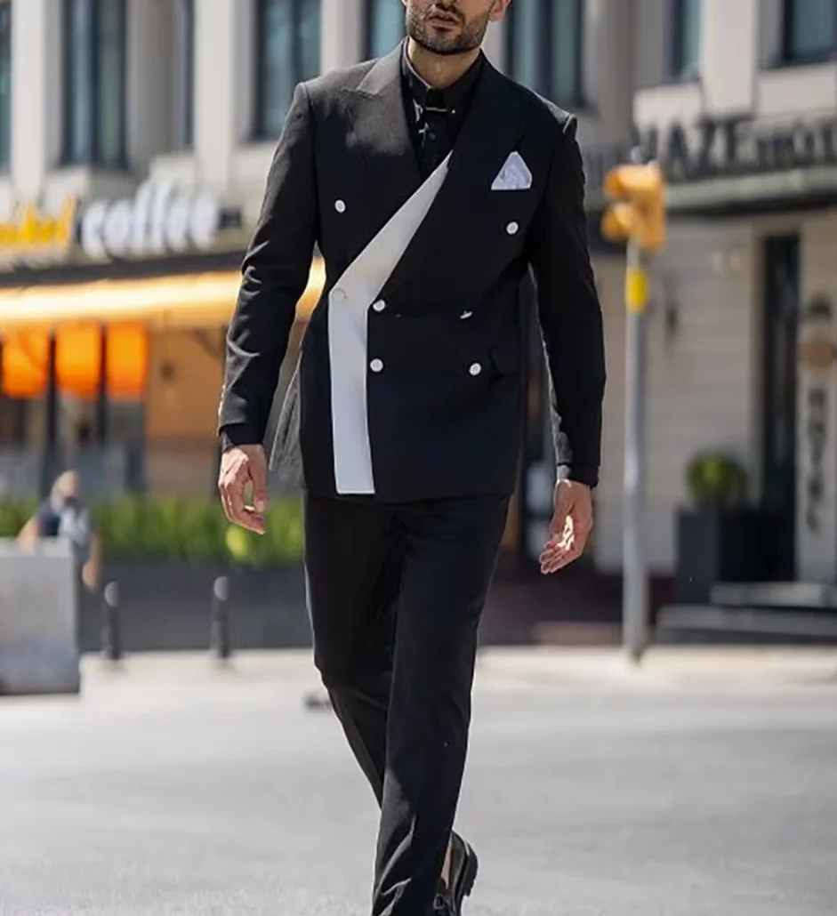 

New Men Suits Slim Fitted Double Breasted Peaked Lapel Formal Business Male Outfit Casual Groom Wedding PromCustom Costumes