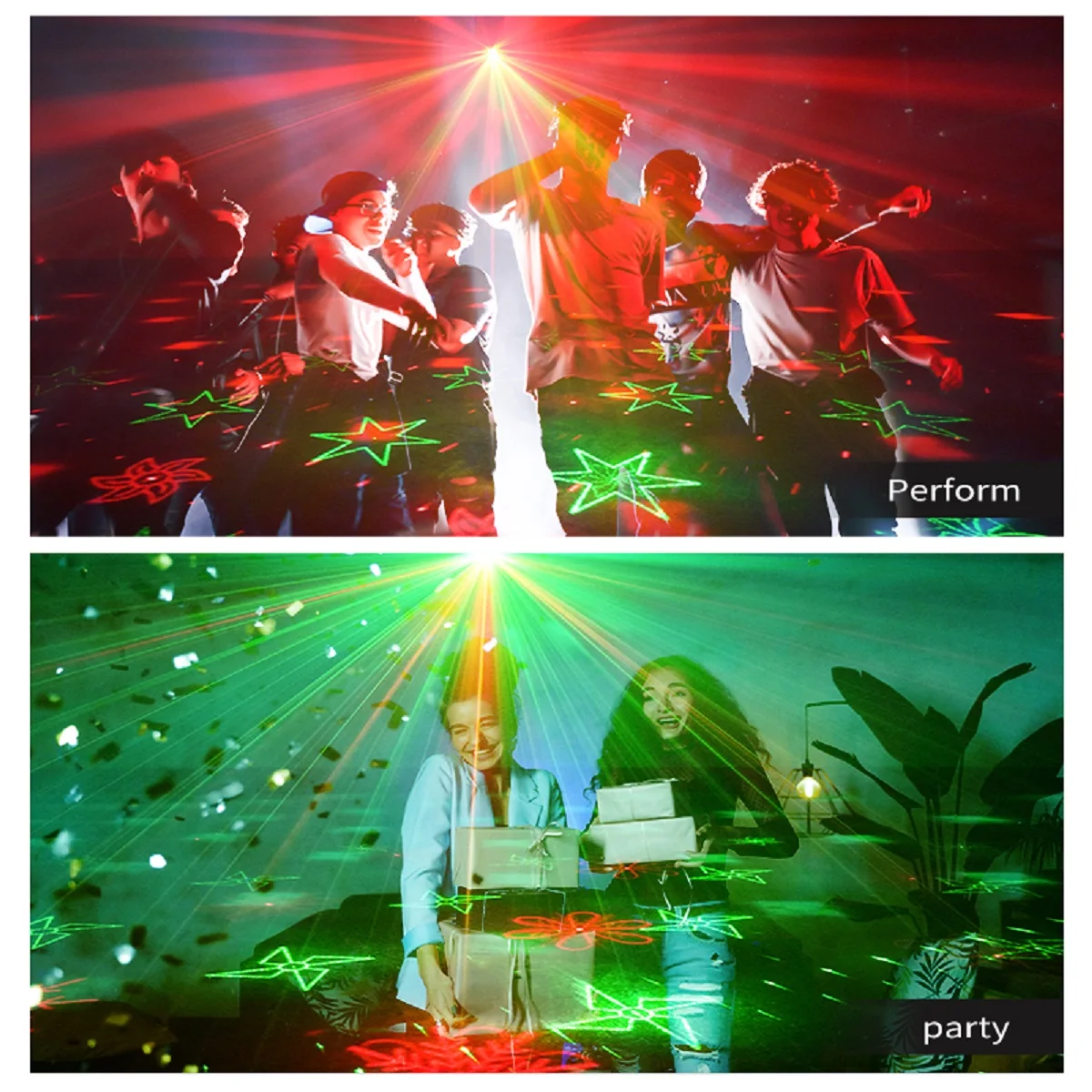 Party lights, DJ disco lights, stroboscopic lights 2-in-1, pattern decorations, holiday party decorations, and ambient lights