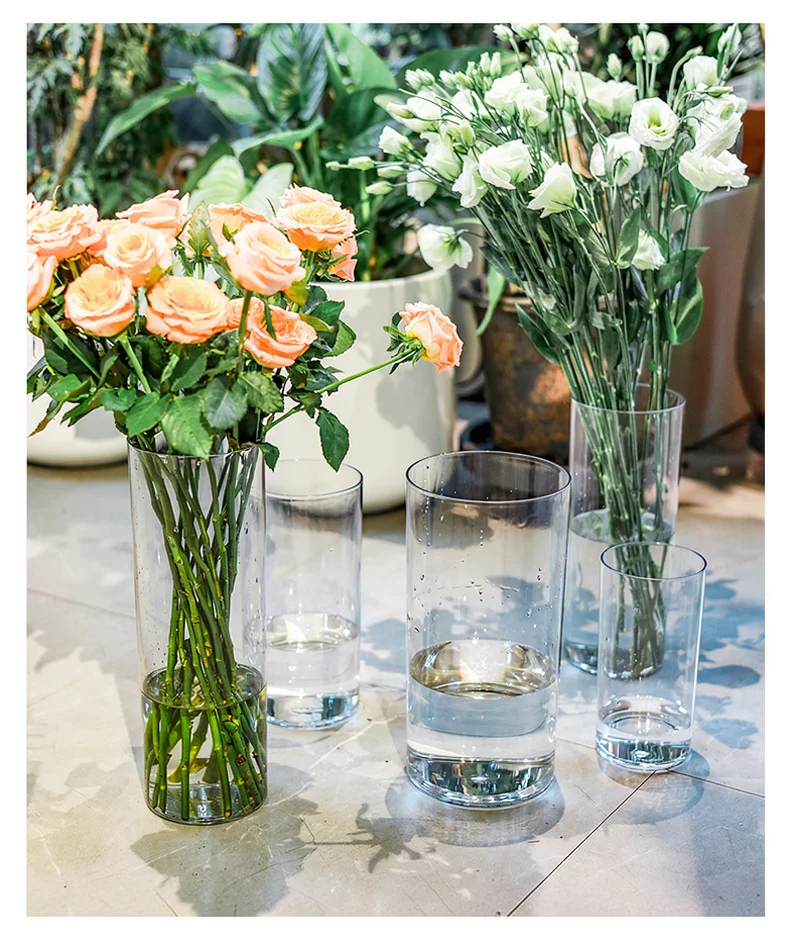 Elegant Transparent Cylinder Vase Plastic Flower Container Thickened Hydroponic Plant Pot Minimalist Home Office Decor