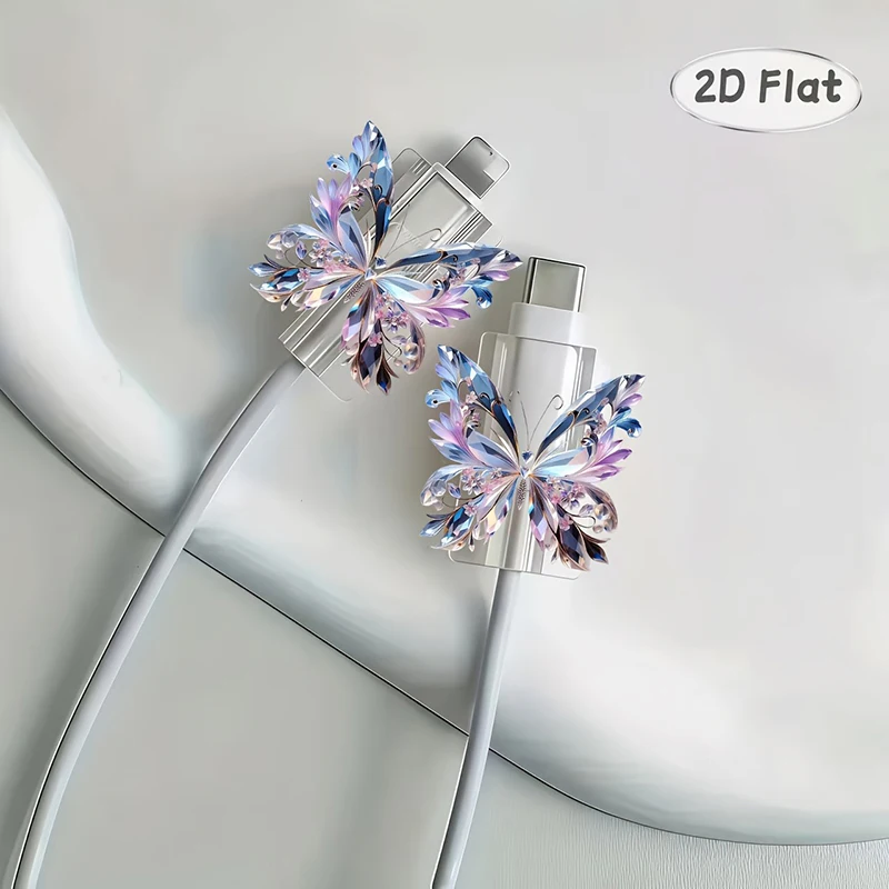 Cute Crystal Butterfly Change Charger Protector Cover Charger Line Protectors Organizer Winder Protector Cover Accessories