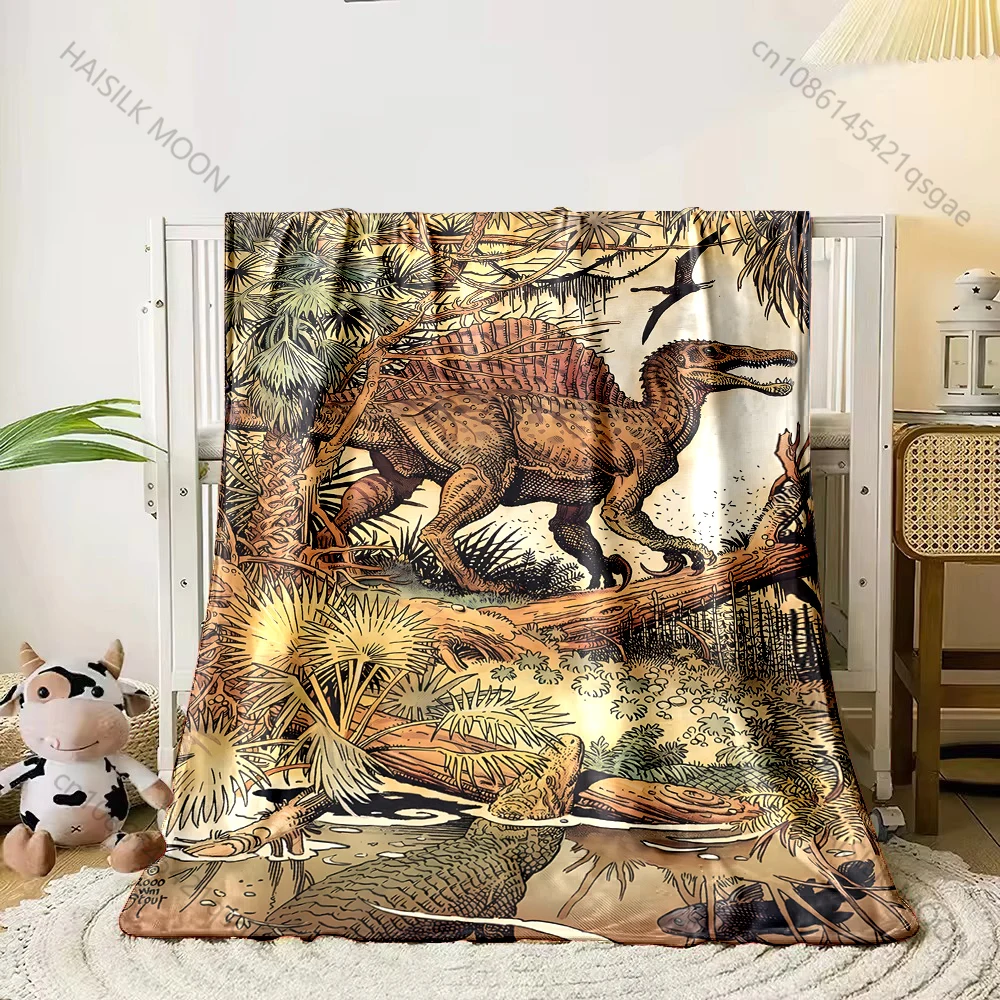 1PC Dinosaur walking in forest  Print Adult Children Warm Blankets Home Travel Car Soft Comfortable Suitable for all seasons