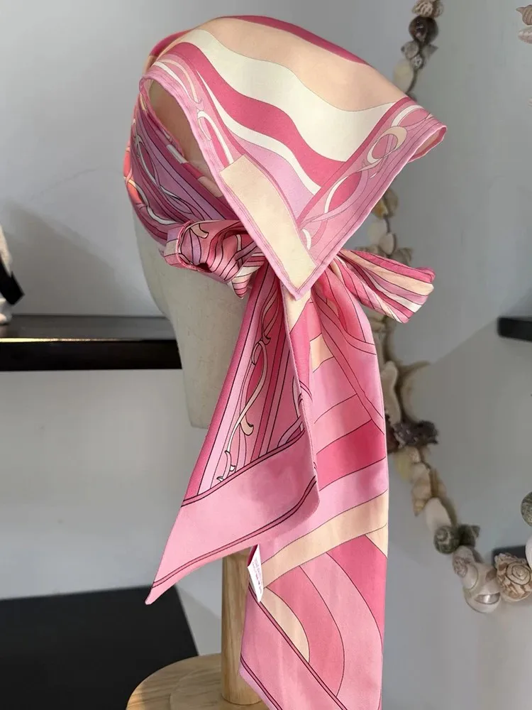 

Summer Fashion Beach Style Casual Geometric Pattern Print Silk Headscarf Women's Triangle Lace-Up Sun Protection Scarf