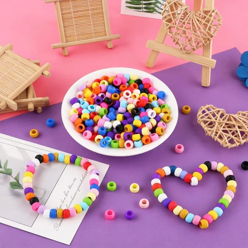 Silicone Hair Beads 300Pcs 7x10mm 5mm Hole, 15 Colors Soft Pony Beads for Black Girls Braids, DIY Crafts Bracelets