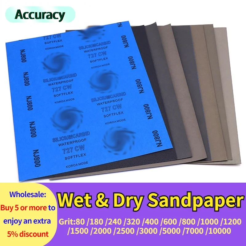 Papiers de verre abrasifs pour polissage à sec, papier abrasif, feuilles de papier abrasif convertibles à sec, finition de surface, 80-10000 grains,