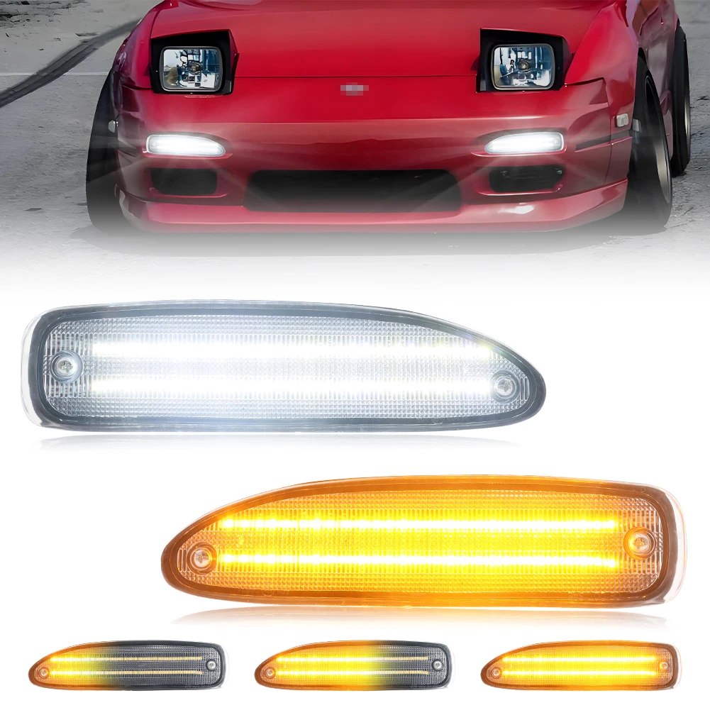 2Pcs Front Bumper Parking Light Side Marker Light Turn Signal Light With LED For 1991 1992 1993 1994 Nissan 240SX / 180SX / S13