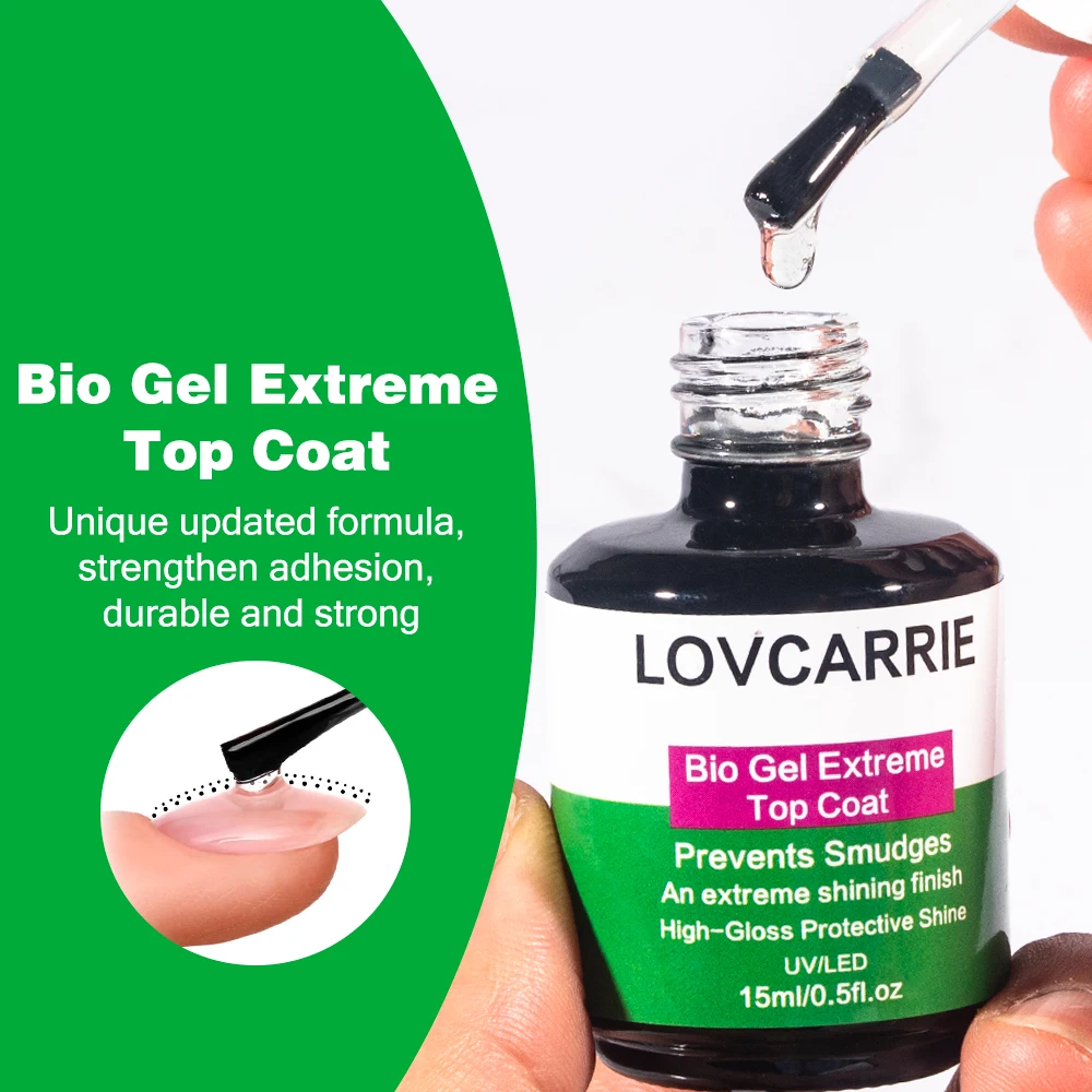 Lovcarrie Bio Gel Extraame Top Coat Super Shine Uv Gel Nagellak 15Ml Semi-Permanente Led Manicure Nagellak Afwerking Sealer