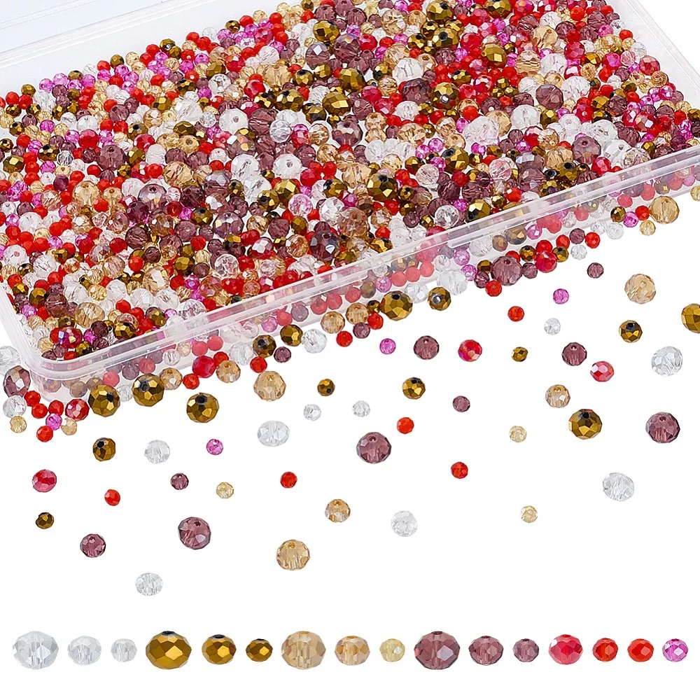 1170Pcs 3 Styles Opaque Solid Color Glass Beads Strands Rondelle Faceted Mixed Color 4~8x3~6mm Hole: 0.4~1mm