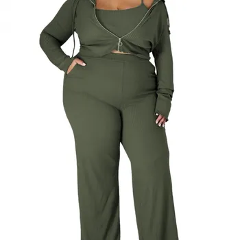 High Stretch Pit 3 Piece Set Sexy Big Size Women's Wear Outfits Sports Casual Pants Suits Tracksuit Three Piece Matching Sets 