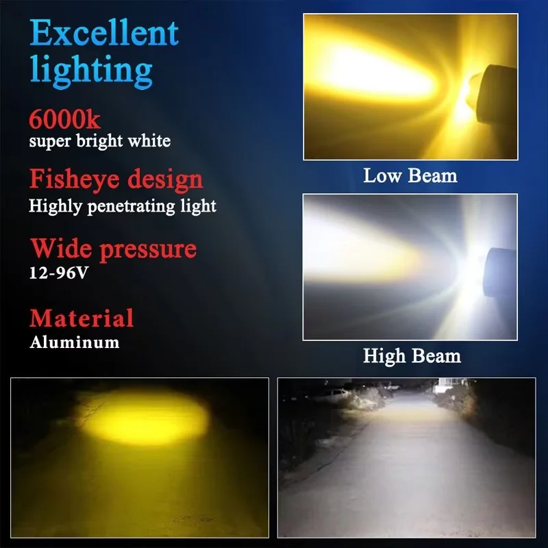 H4 LED Motorcycle Headlight H4 BA20D P15D CSP Led Lens White Yellow Hi Lo Beam Spotlight Motorbike Scooter Running Lamp image 2