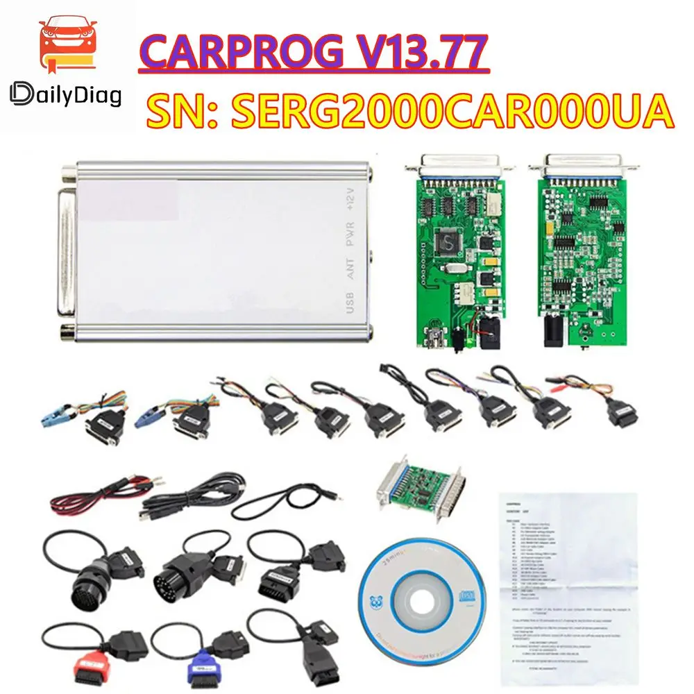 CARPROG V13.77 V8.21 Full Set 21 Adapter Auto ECU Chip TuningTool Reset IMMO Repair Tool With Keygen Online ECU Repair Tool