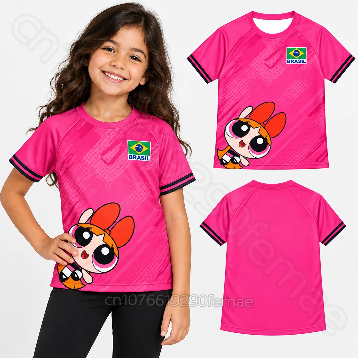 2026 Neues Brasilien Volleyball-Trikot Kinder-T-Shirt im THE POWERPUFF GIRLS-Stil Kurzarm-Oberteil für Jungen und Mädchen Vielseitiges Sport-Shirt – Detail 10