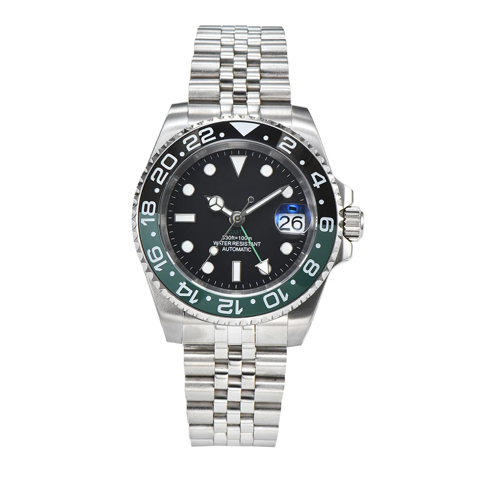 40mm Men's Diving Watch Automatic Mechanical Waterproof Watch Peacock 3032 GMT Movement Ceramic bezel Sapphire Glass GMT Watch
