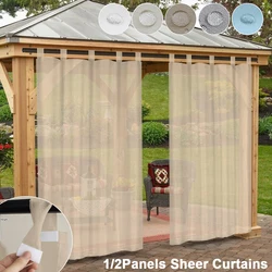 Waterproof Sheer Curtains For Patio Tab Top Indoor Outdoor Voile Curtains Gazebo Pergola Window Drapes Garden Panels Decoration
