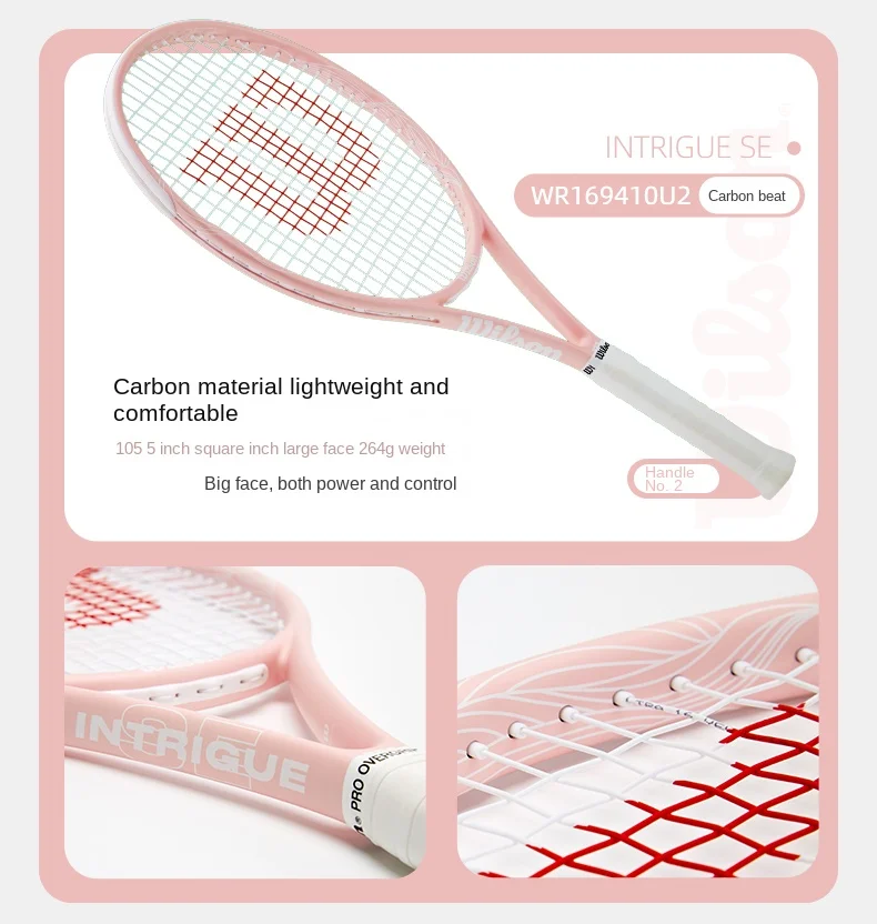 Wilson 2024 New Floral Pink Tennis Racket for Girls Beginner Full Carbon Racket Adult Advanced Racket