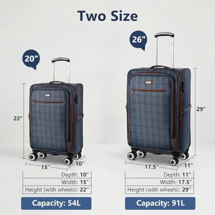 2-Piece Softside Luggage Set 20/26in for Travel, Polyester, Black, Expandable with TSA Lock