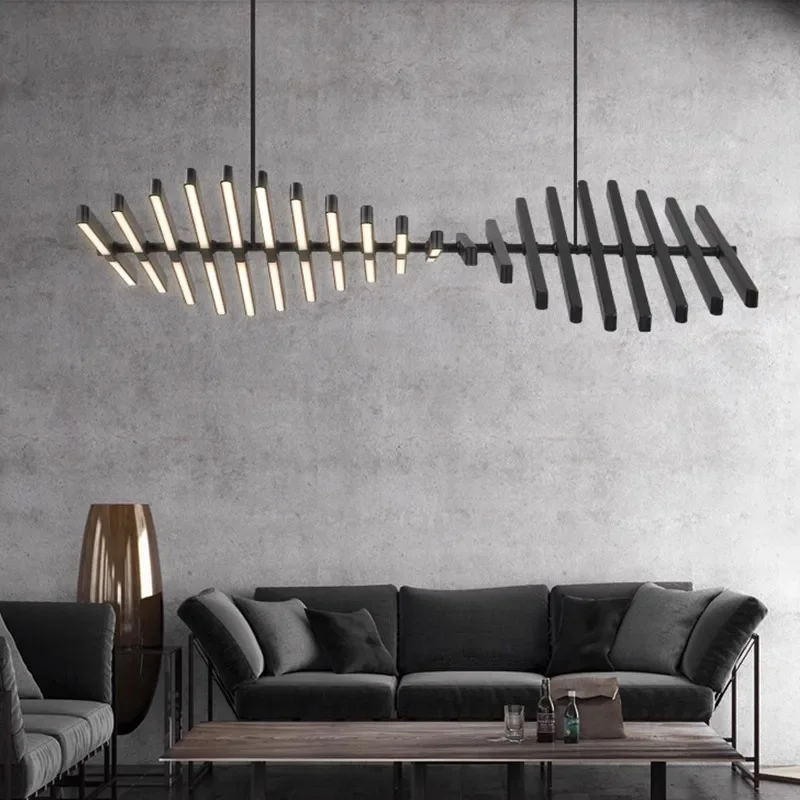 

Modern Minimalist Adjustable Strip Led Chandeliers Living Dining Room Fishbone Pendant Lights Home Atmosphere Decor Hanging Lamp