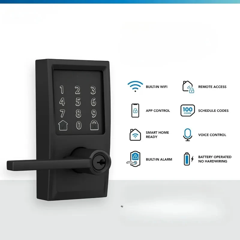 Encode Century WiFi Latitude Lever Smart Keyless Entry Touchscreen Door Lock, Matte Black