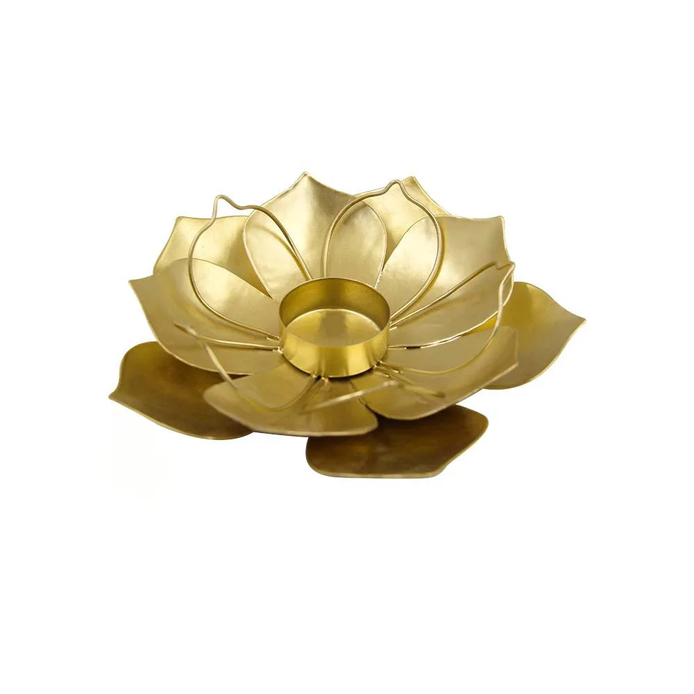 Classic Rust-proof Lotus Flower Tealight Holder Exquisite Stable Gold Candlestick Stand Unique Desktop Candle Cup Restaurant