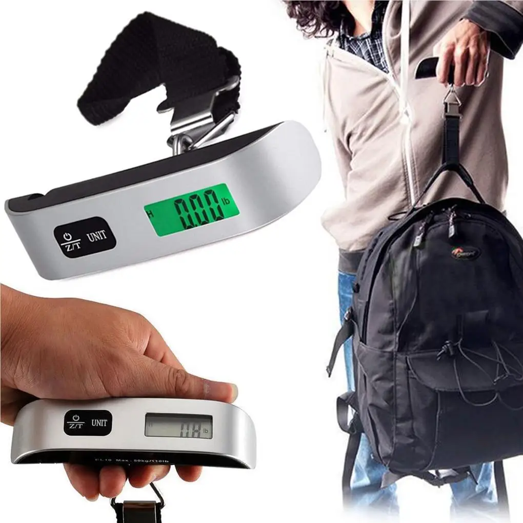 50kg Hook Belt Scale LCD Luggage Hand Held Weighing Tool Peeling Zero