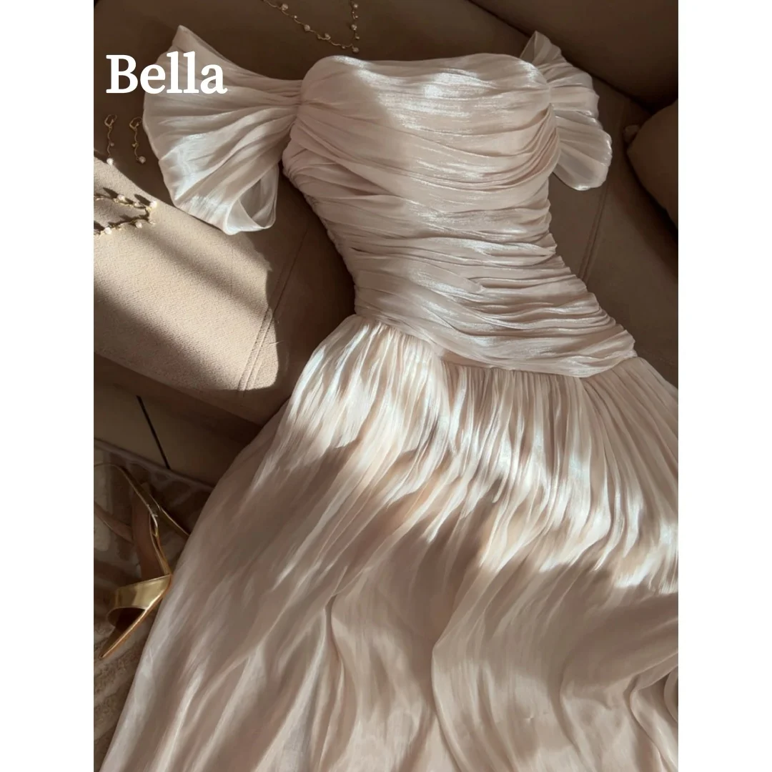 Bella Customized Off the Shoulder Floor-Length Prom Dress Puff Sleeve vestidos de noche Multilayer Pleats Evening Dresses 2026